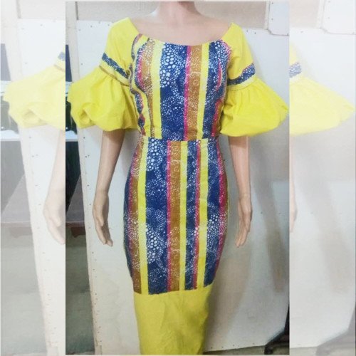 Classic round neck puff arms gown